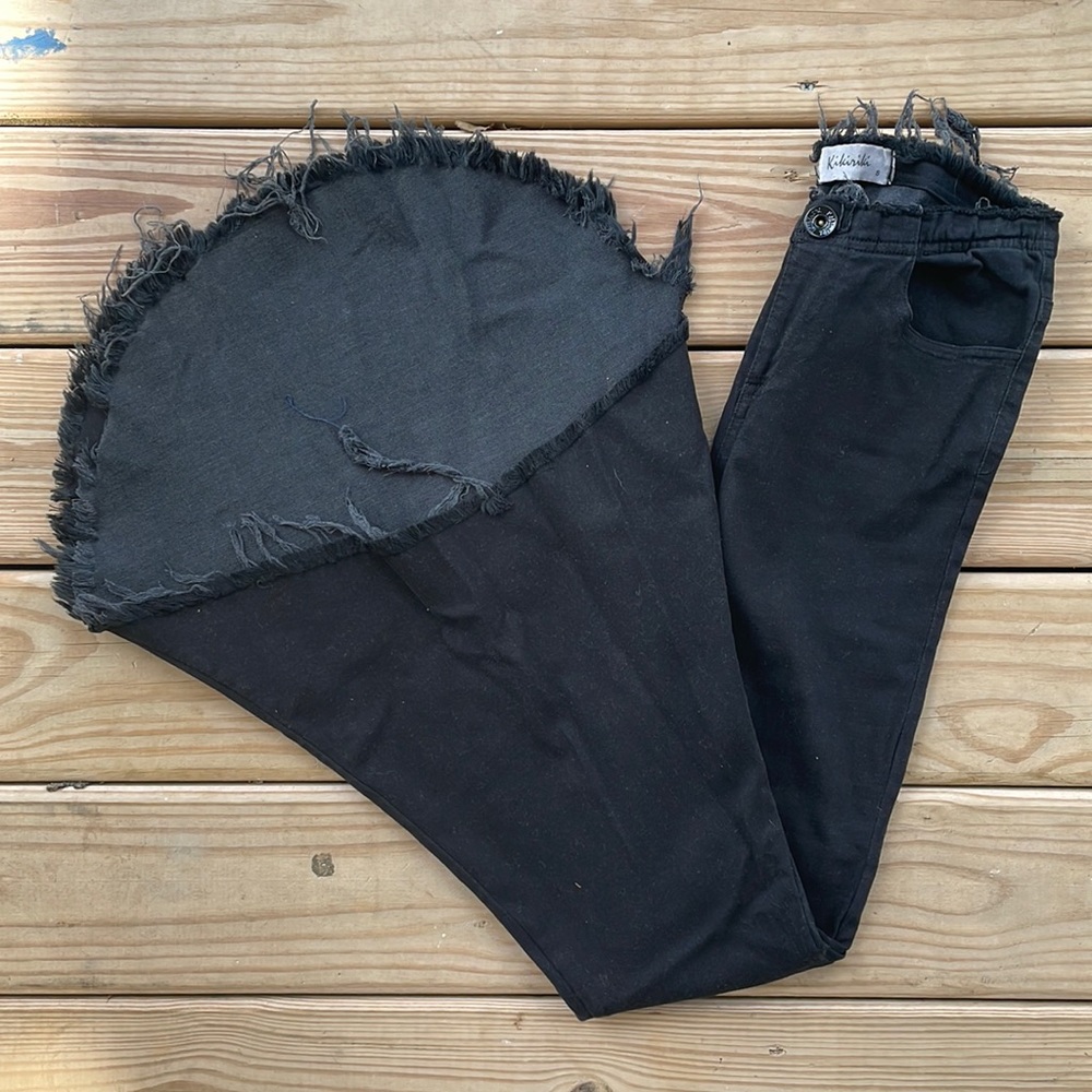 Kikirki Black Flared Frayed Asymmetric High-Low Jeans